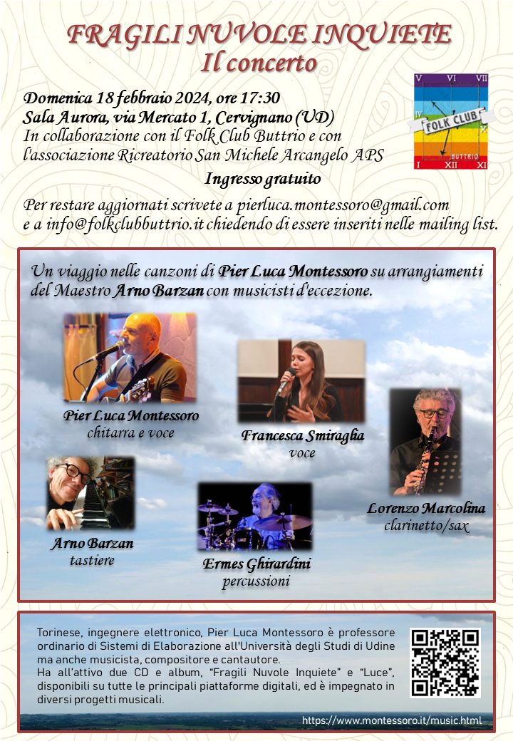 Fragili Nuvole Inquiete (Fragile Restless Clouds) - the concert, Sala Aurora theater, Cervignano 18 February 2024